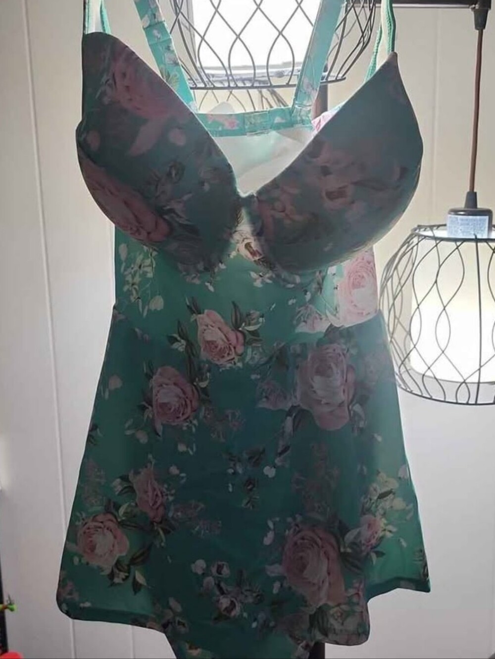 torrid Mint Floral Chemise with Pink Roses
